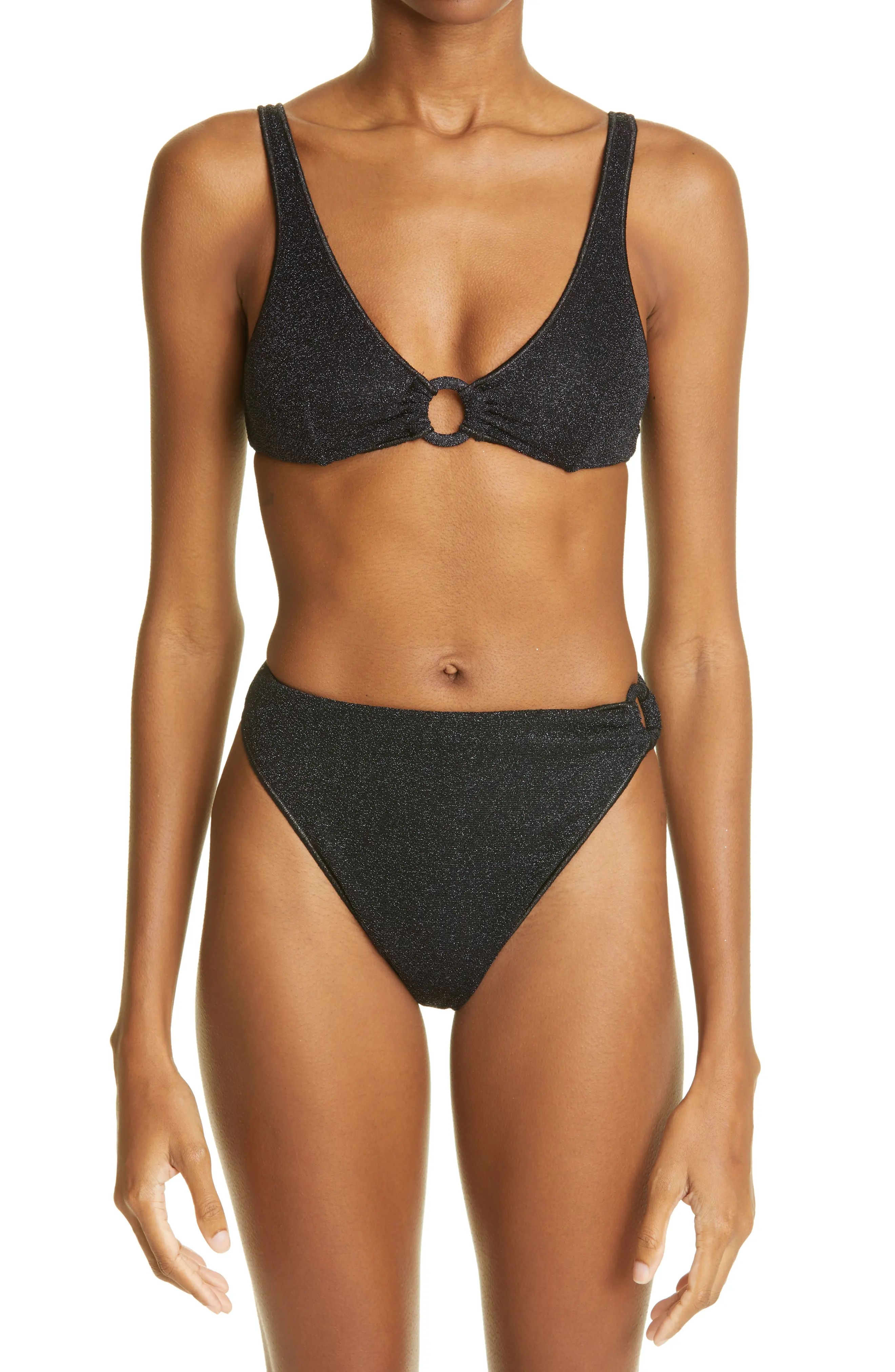 Oseree Lumiere Ring Sporty '90s Two-Piece Swimsuit in Black at Nordstrom, Size Large | Nordstrom