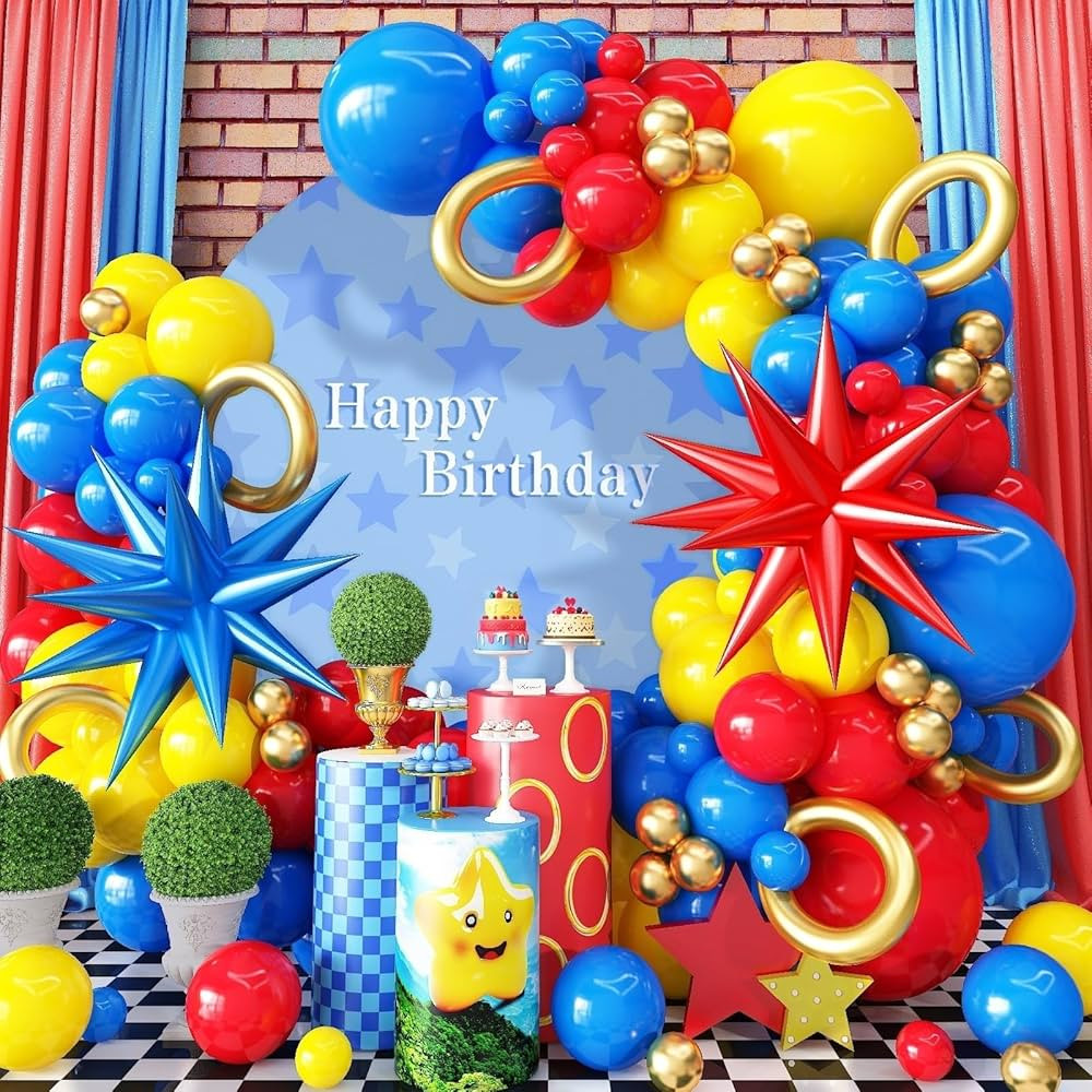 126Pcs Red Blue Yellow Balloon Arch Kit, Cartoon Hedgehog Theme Primary Color Balloon with Gold C... | Amazon (US)