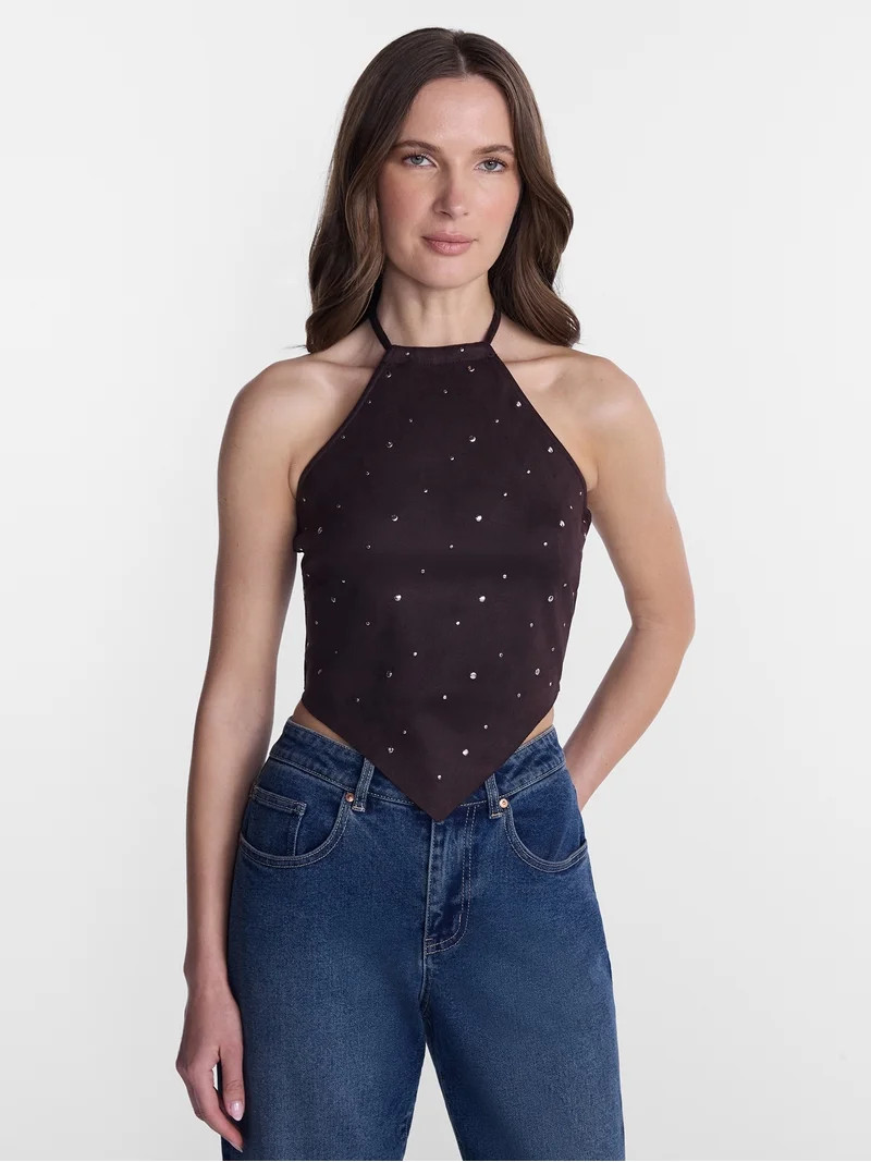 Madden NYC Women\u2019s Faux Suede Hanky Hem Halter Top, Sizes XXS-XXL | Walmart (US)