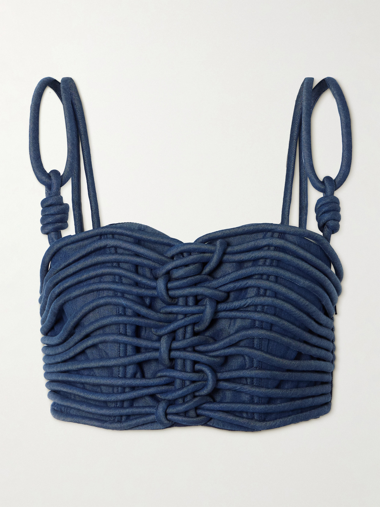 Andres Otalora - Redes Cropped Corded Chambray Top - Blue | NET-A-PORTER (US)