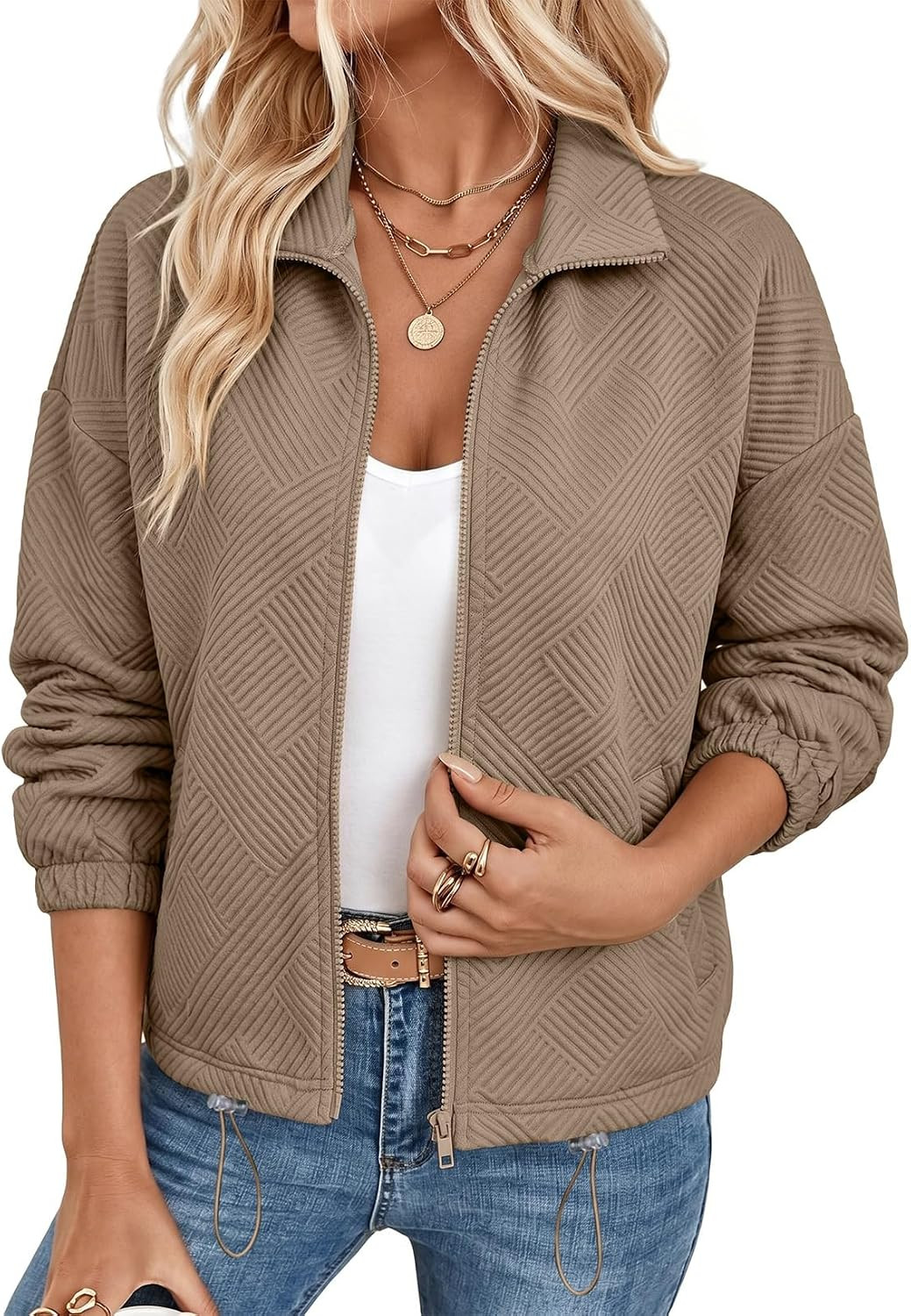 SHEWIN Jackets for Women Collar Zip Up Texture Winter Jacket With Pockets Fall Outfits for Women 2026 | Amazon (US)