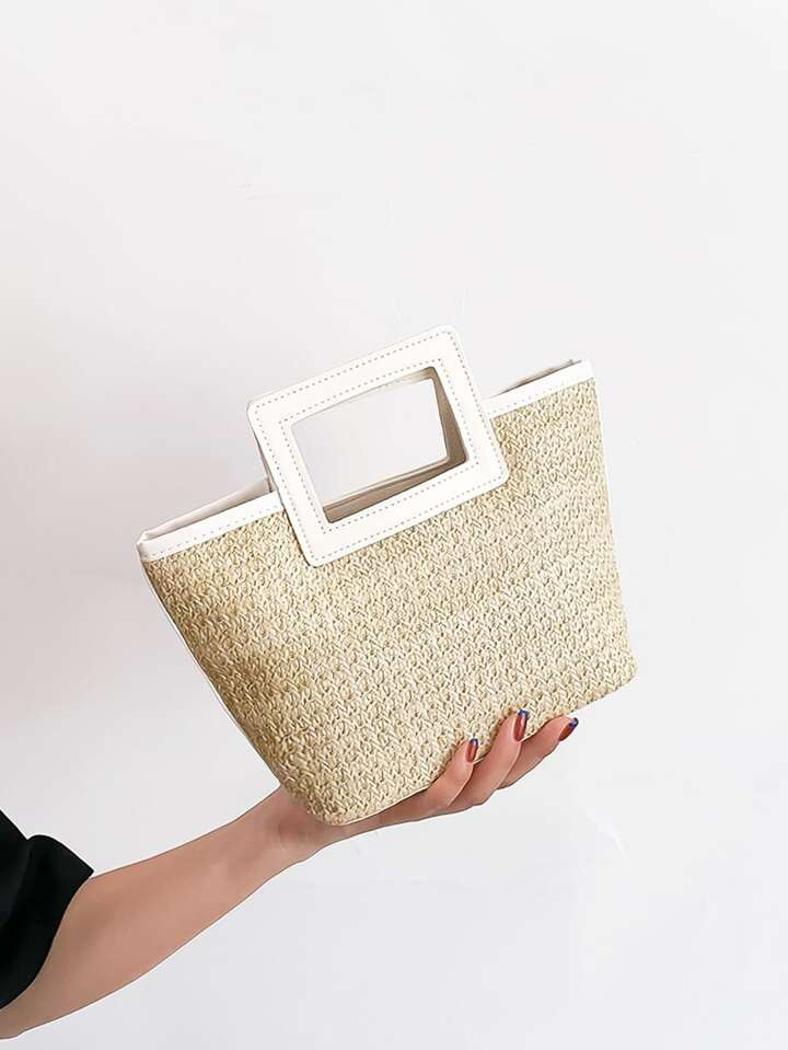 Contrast Binding Straw Bag | SHEIN