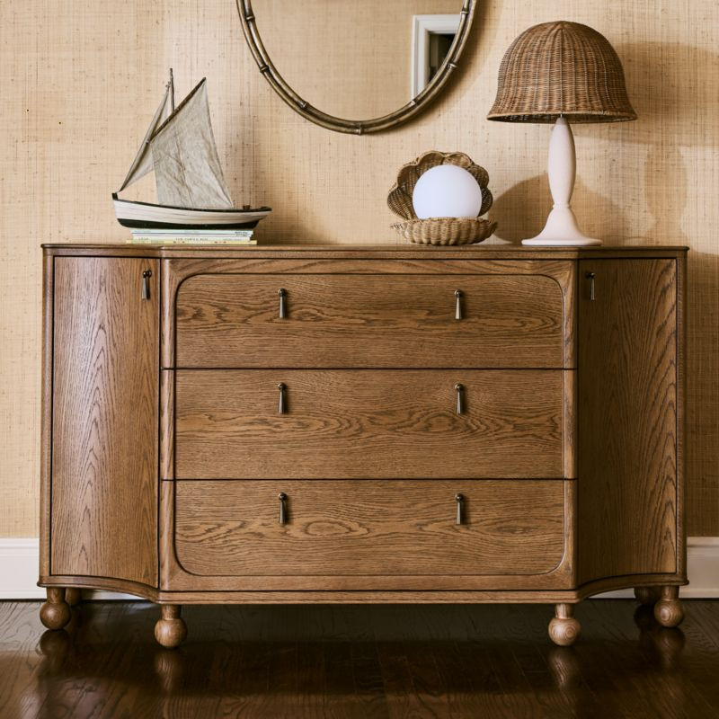 Thurloe 58" Oak Wood Kids 3-Drawer Dresser by Jake Arnold + Reviews | Crate & Kids | Crate & Barrel