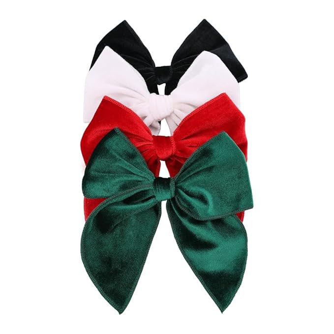 Pack of 4 Large Velvet Fable Bow Hair Clips for Kids Toddler Girl Mom Velvet Hair Bow Alligator C... | Amazon (US)