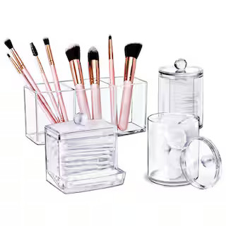 Bathroom Storage Set - Makeup Brush Holder and Apothecary Jars with Lids | The Home Depot