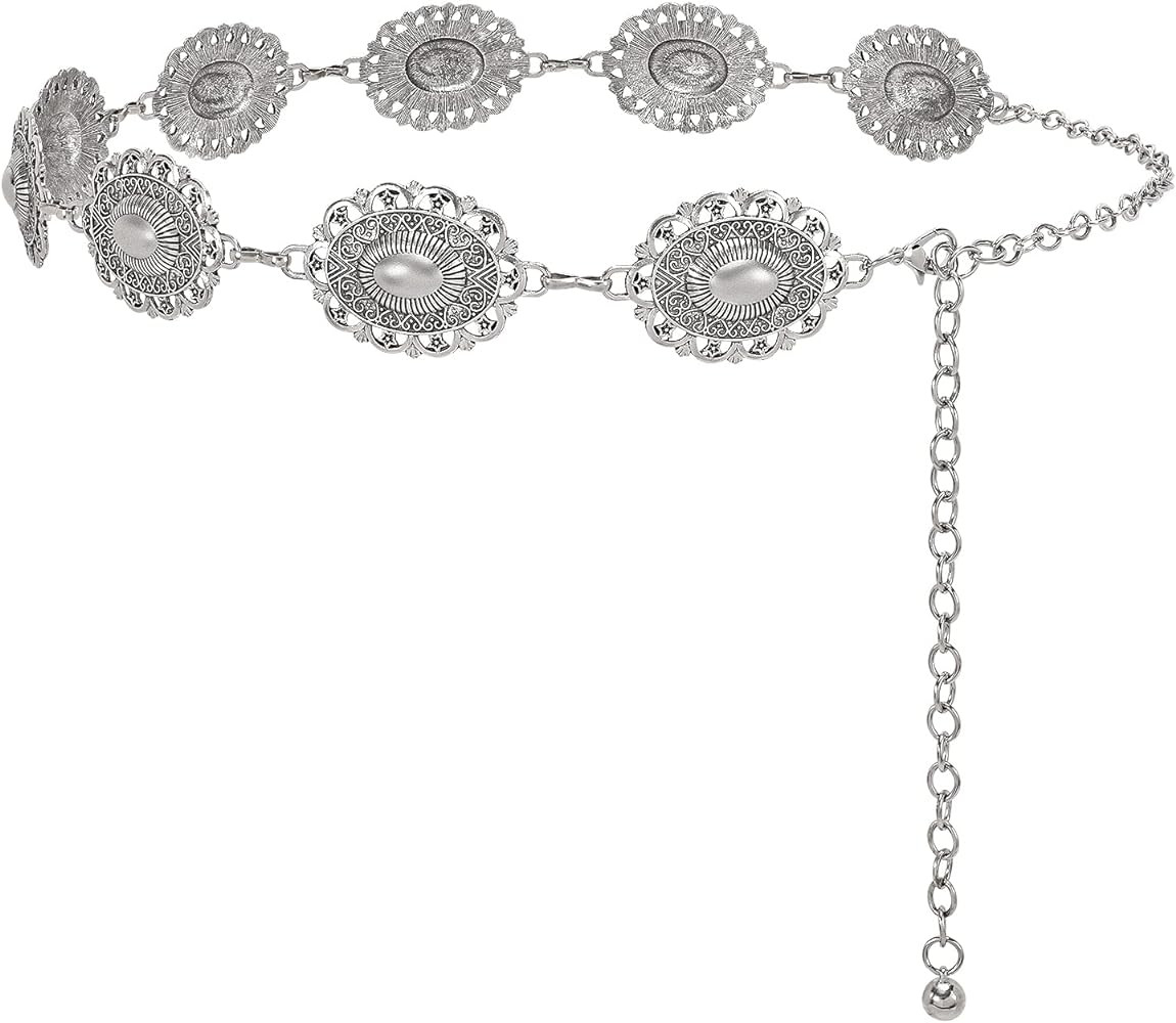XZQTIVE Women Boho Chain Belts For Dresses Jeans Western Cowgirl Waist Links Belt Adjustable Meta... | Amazon (US)