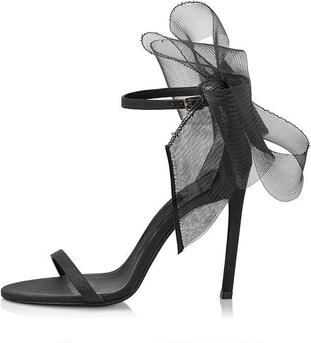 Coutgo Women's One Strap Heeled Sandals Open Toe Asymmetric Non-removable Bow Knot Satin Ankle Bu... | Amazon (US)
