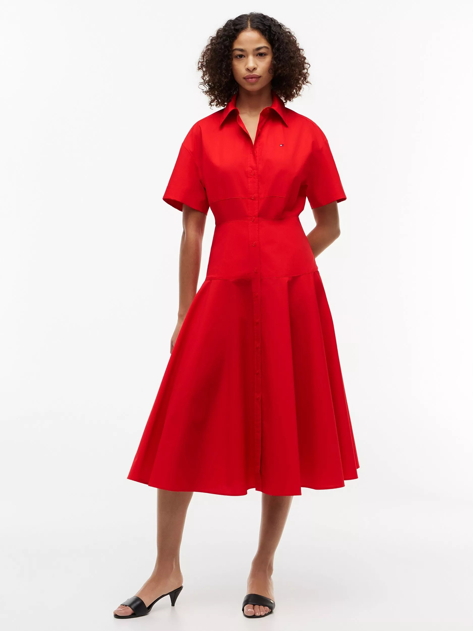 Poplin Midi Shirt Dress, Dark Red | John Lewis (UK)
