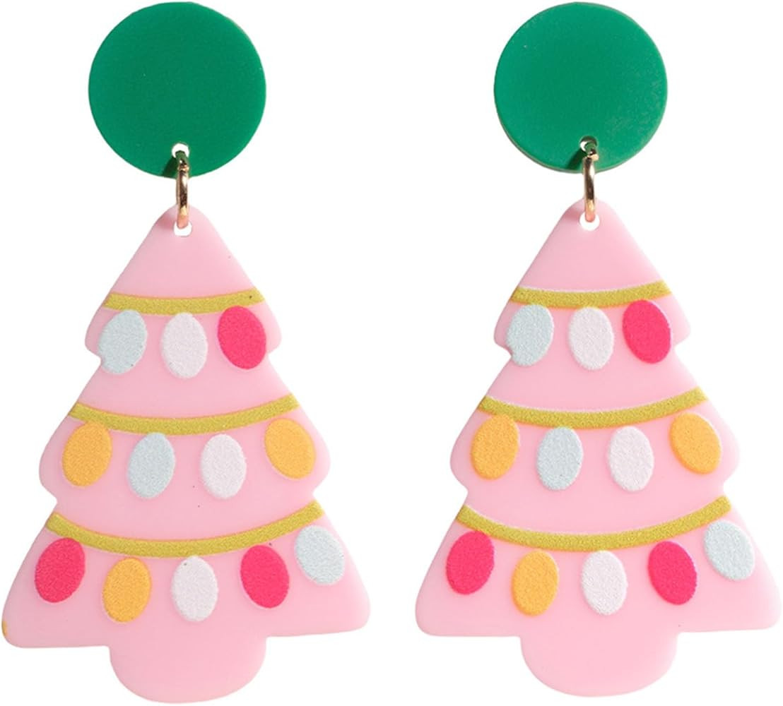Pink Christmas Tree Earrings for Women Pink Christmas Earrings Pink Christmas Earrings Dangling X... | Amazon (US)