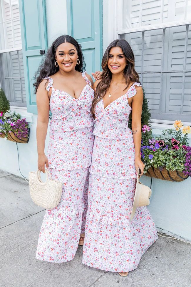 Parkside Stroll Ruffle Floral Maxi Dress | Pink Lily