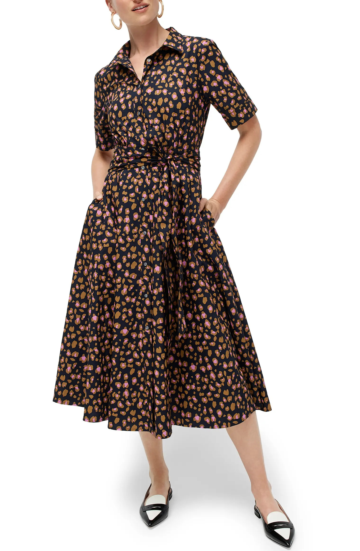Leopard Tie Waist Short Sleeve Dress | Nordstrom