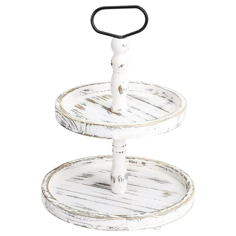 Farmhouse Wooden Decorative Two Tiered Trays+ Pu Leather Tray,Wood 2 Tier Serving Tray Stand for ... | Walmart (US)