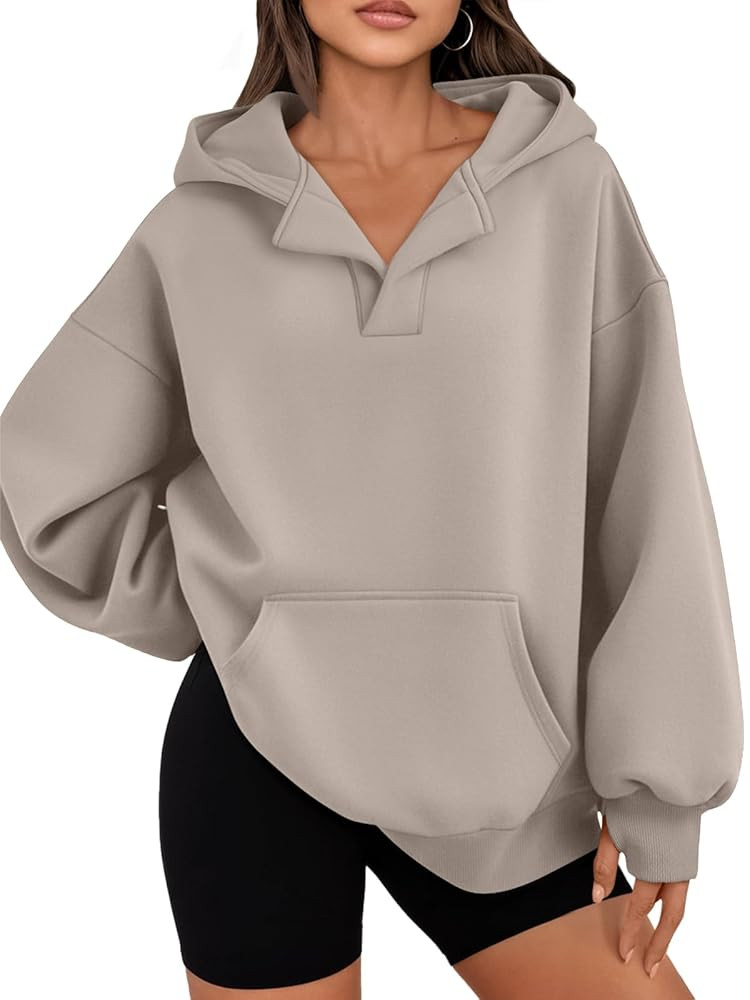 Trendy Queen Womens Oversized V Neck Hoodies with Thumb Hole Pullover Sweatshirts Y2k Clothes Fal... | Amazon (US)