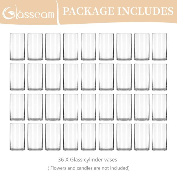 Glasseam 6 inch Clear Glass Cylinder Vases in Bulk Set of 36  Clear Round Hurricane Vase for Cent... | Walmart (US)