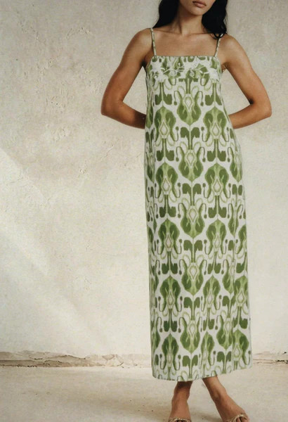 Luna Green Fiesta Print Long Dress | Mi Golondrina