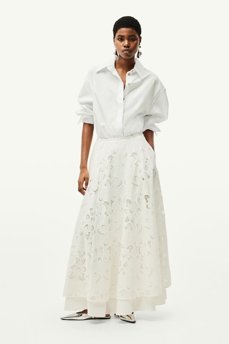 Circular broderie-anglaise skirt - White - Ladies | H&M GB | H&M (UK, MY, IN, SG, PH, TW, HK)