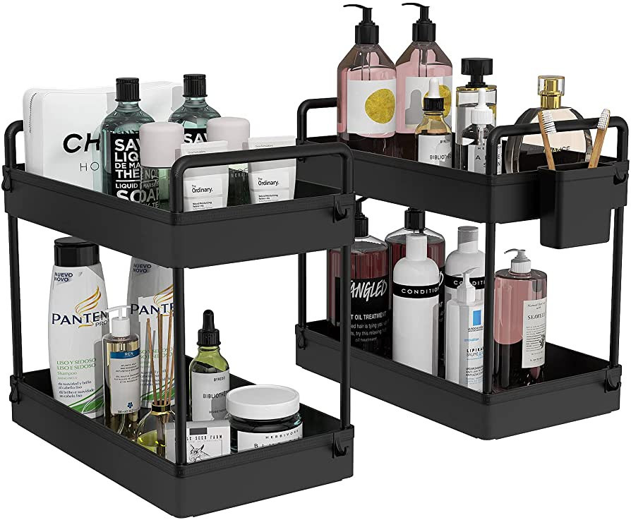 Ronlap 2 Pack Under Sink Organizers and Storage, 2 Tier Bathroom Organizer Under Sink with Handle... | Amazon (US)