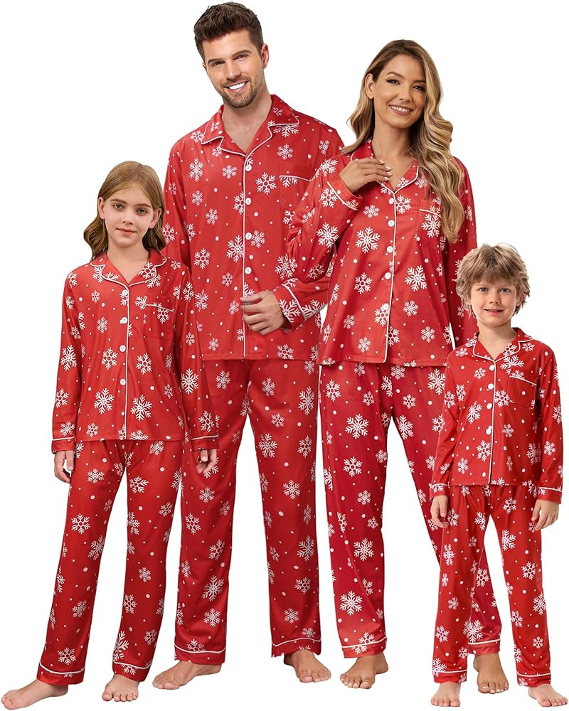 VENTELAN Family Christmas Satin Pajamas Matching Set Silk Long Sleeve Button Down Pjs Sets Holida... | Amazon (US)