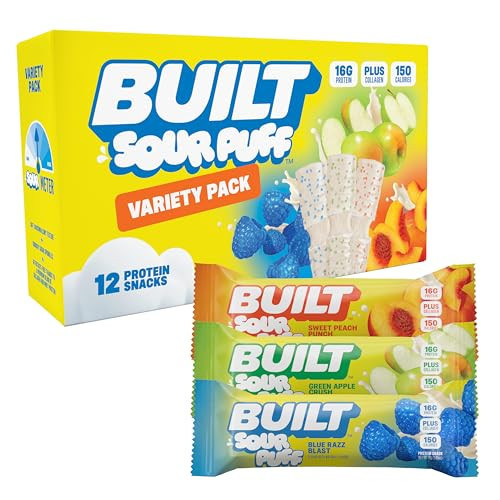 BUILT Bar Sour Puff Protein Bars - Variety Pack - 16g Protein Snack Bars with Collagen - Calorie Conscious & Gluten Free - 12 Count | Amazon (US)