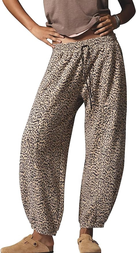 Leopard Pants Women Barrel Sweatpants Casual Baggy Cheetah Print Lounge Pants Drawstring Joggers ... | Amazon (US)