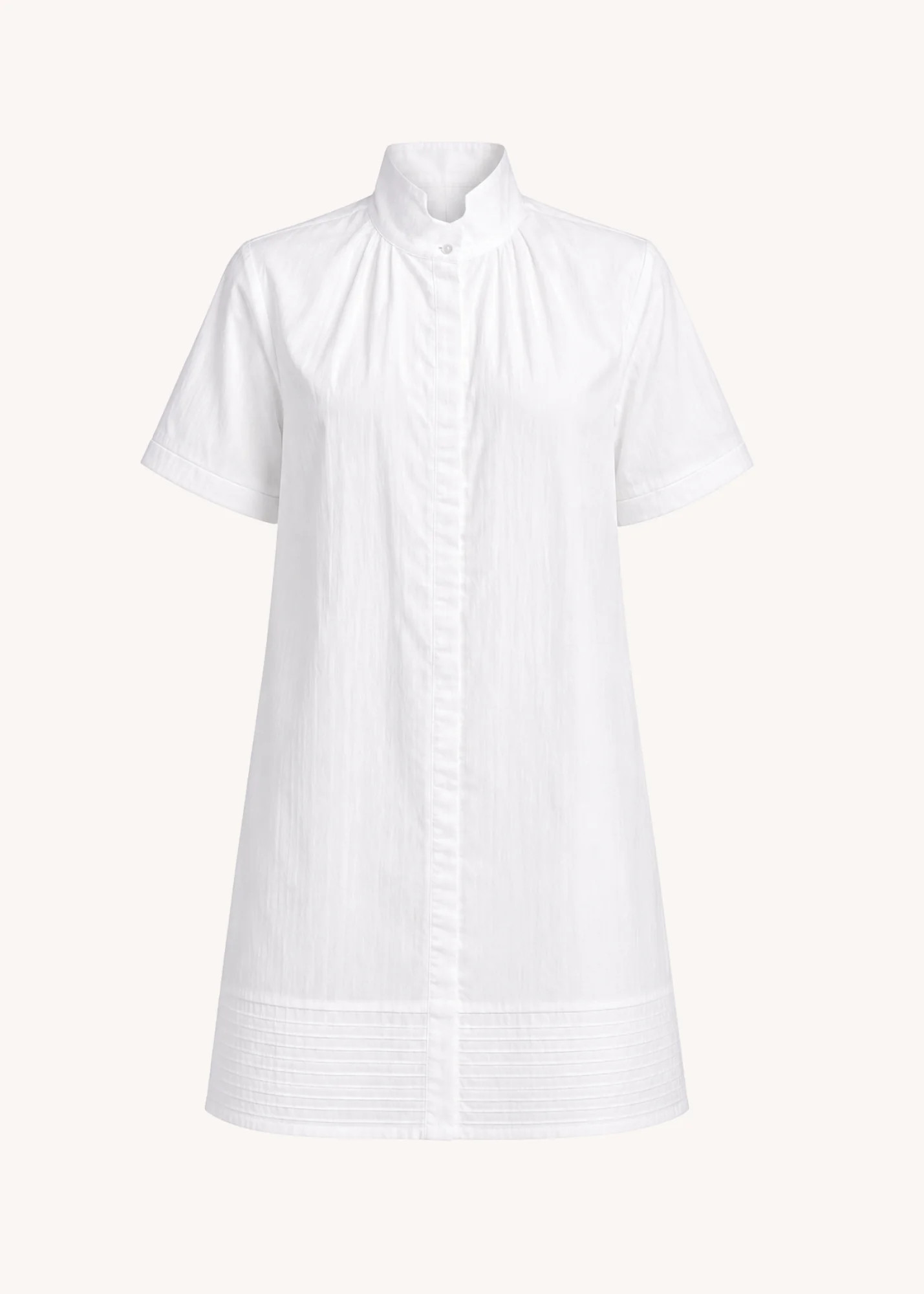 Chloe Stand Collar Mini Shirt Dress in White | Poppy and Pink
