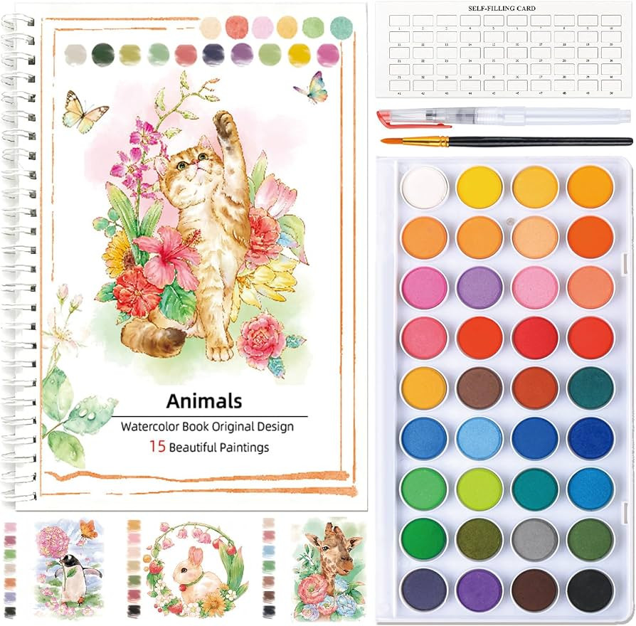 Watercolor Workbook Coloring Books 36 Colors Beginner Friendly Painting Kit, Portable Watercolor ... | Amazon (US)