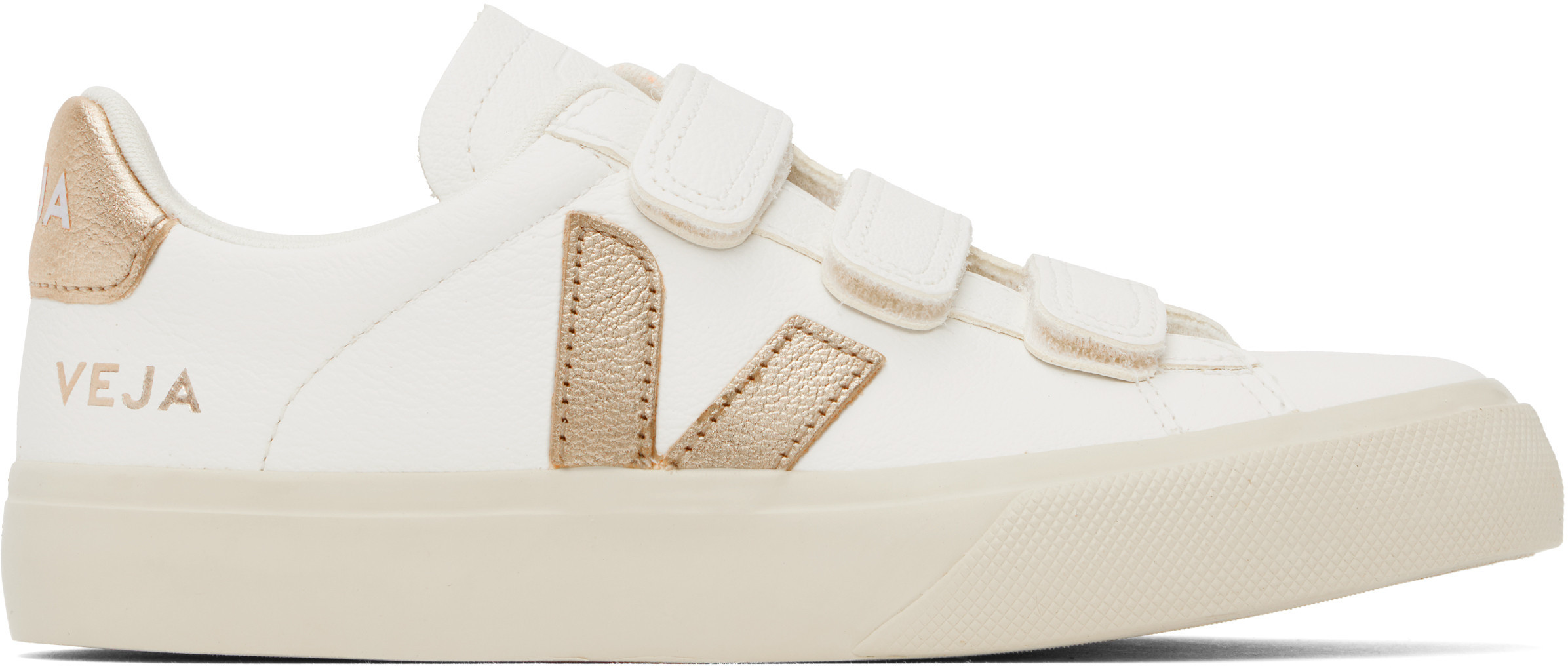VEJA White & Gold Recife Leather Sneakers | SSENSE