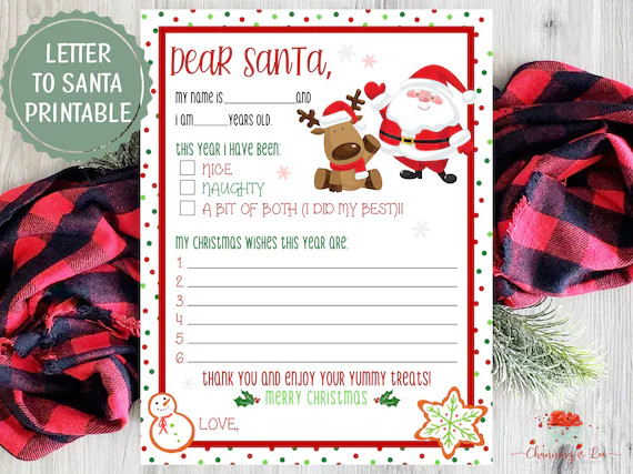 Letter to Santa PRINTABLE / Kids Letter to Santa / Santa - Etsy | Etsy (US)