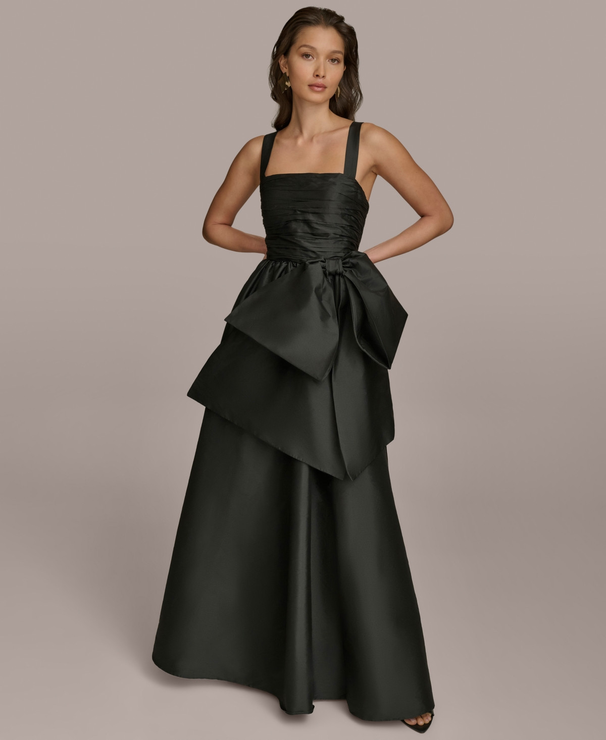 Donna Karan New York Women's Straight-Neck Bow-Trim Ballgown - Black | Macy's