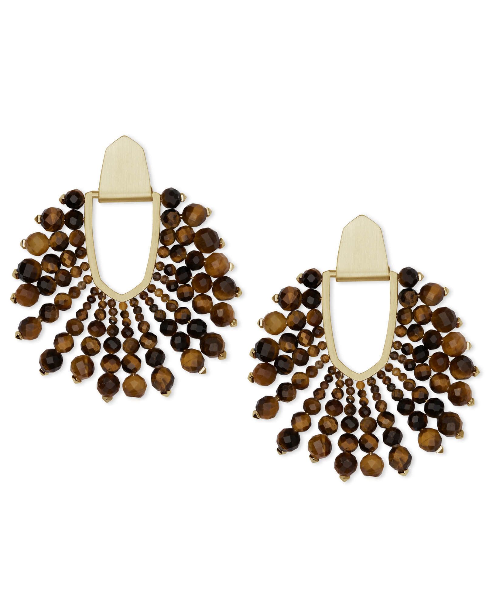 Diane Gold Statement Earrings in Beaded Brown Tigers Eye | Kendra Scott