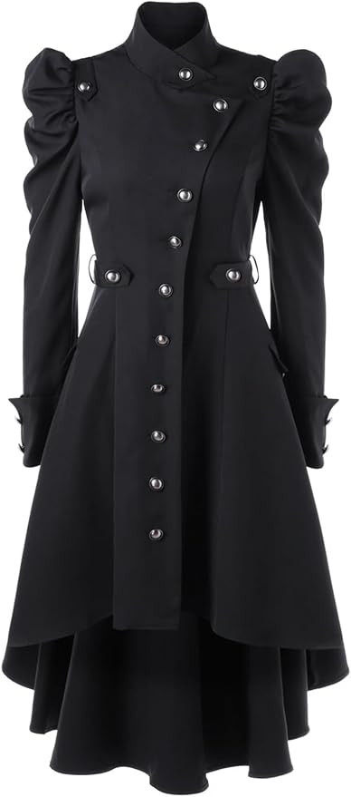 Nihsatin Vintage Womens Steampunk Victorian Swallow Tail Long Trench Jacket Black | Amazon (US)