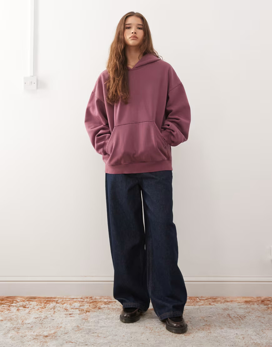 Weekday oversized heavyweight jersey hoodie in burgundy-Red | ASOS (Global)