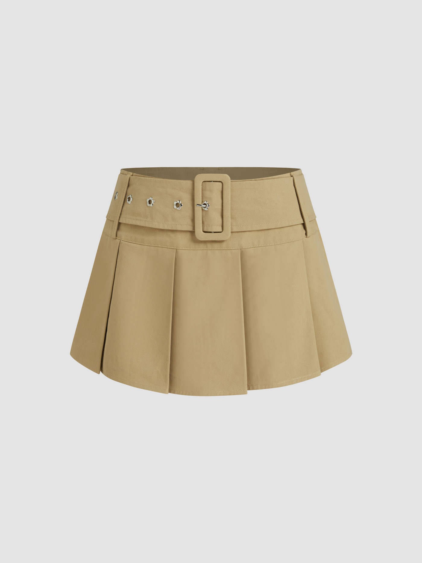 Low Rise Solid Pleated Belted Mini Skirt | Cider