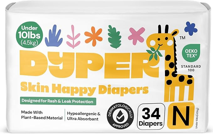 DYPER - Newborn Diapers Size 0 (34Count) - Plant Based Disposable Diapers for Day and Overnight P... | Amazon (US)