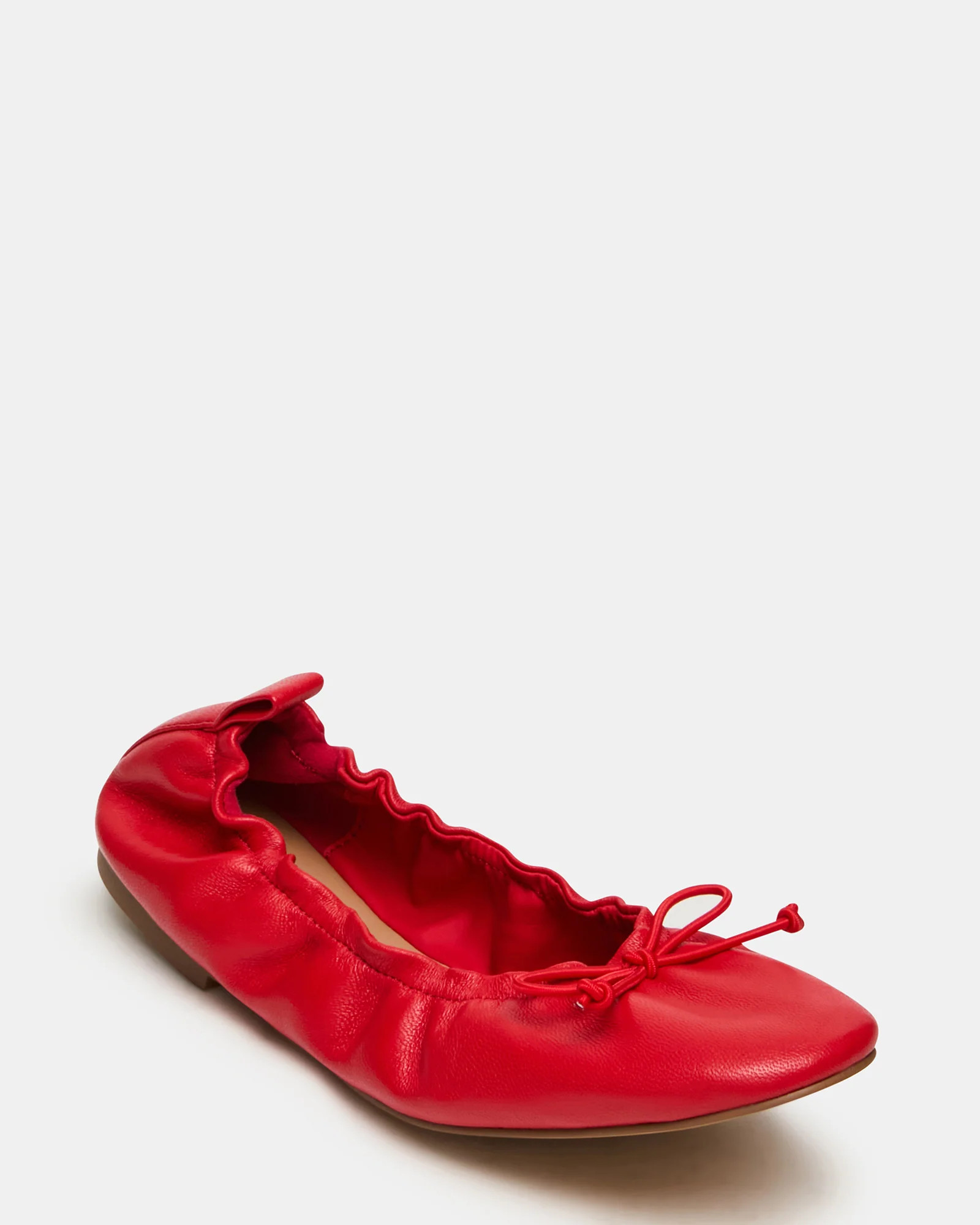 LANTI Red Leather Bow Round-Toe Women's Flat | Steve Madden (US)