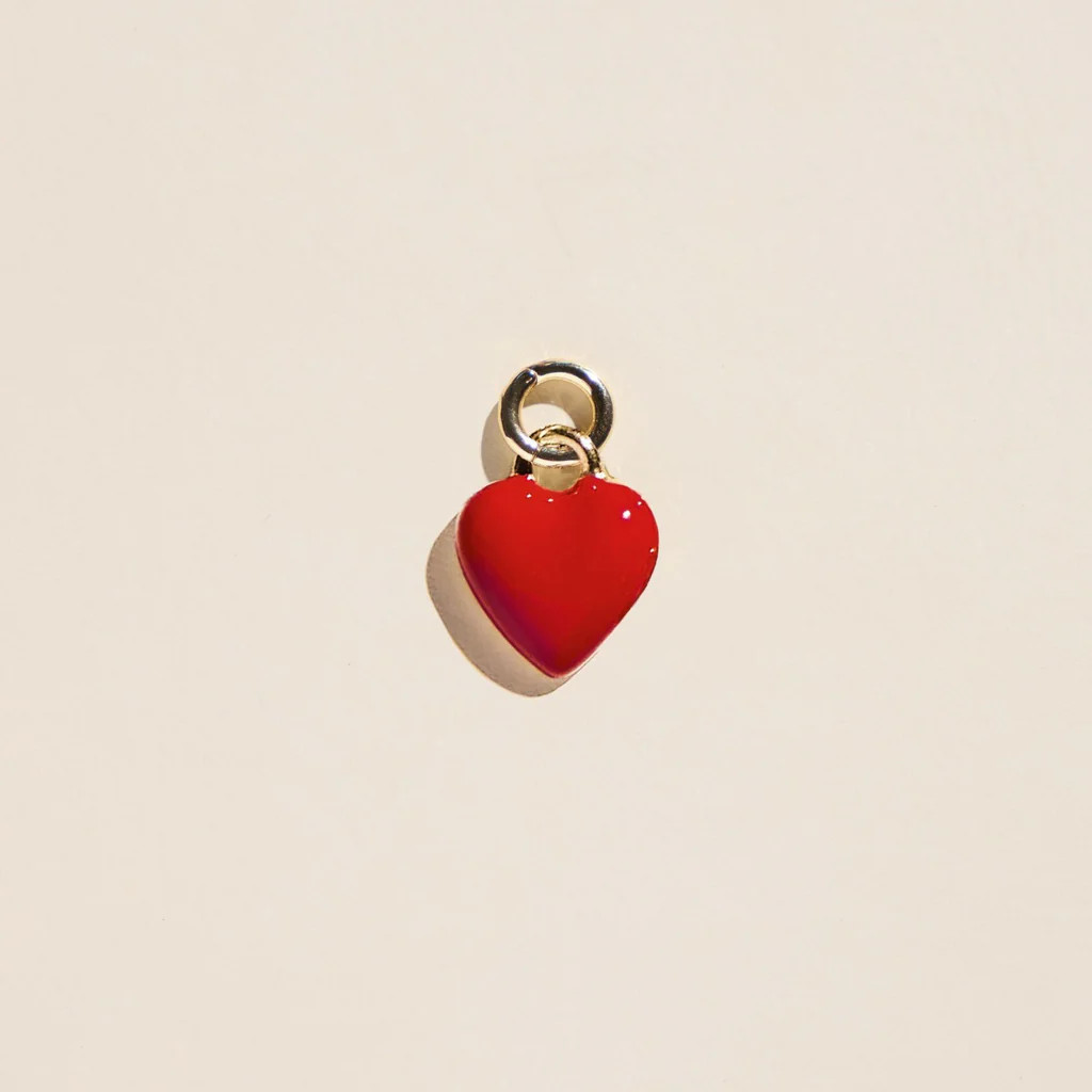 Red Enamel Heart Charm | Nickel and Suede