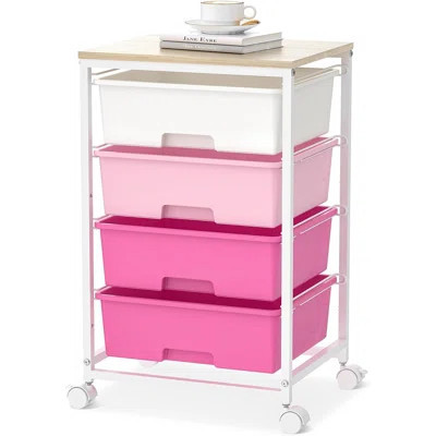 Utility-Rolling-Craft-Storage-Cart-Organizer With 4 Drawers And Wooden Tabletop, 4 Tier Drawer Cart For Home Office, Kid Room, Classroom Teacher, Dorm | Wayfair North America