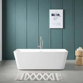 Baddeck 66 in. Acrylic Freestanding Flatbottom Bathtub in White with Overflow and Drain in Brushe... | The Home Depot