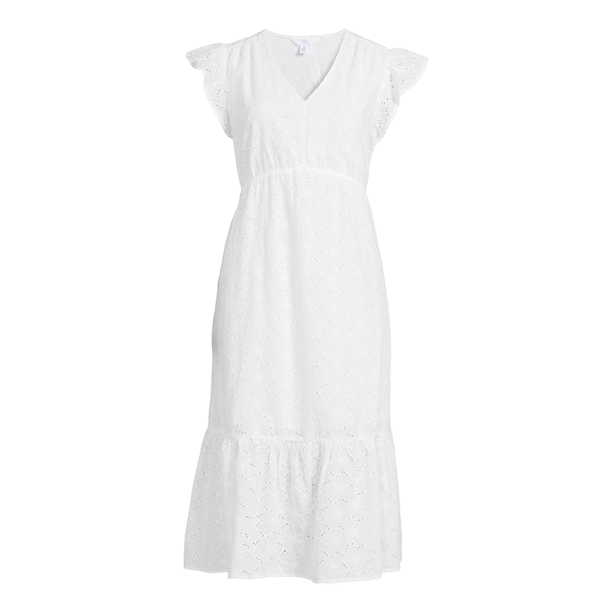 Time and Tru Women's Floral Eyelet Dress with Flutter Sleeves, Sizes XS-4X | Walmart (US)