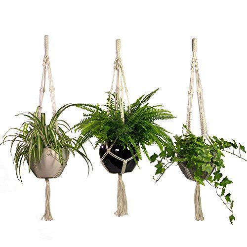 Macrame Plant Hangers 3 Pack Set Large Outdoor Indoor Planter Holders- Handmade Natural Cotton Rope  | Amazon (US)