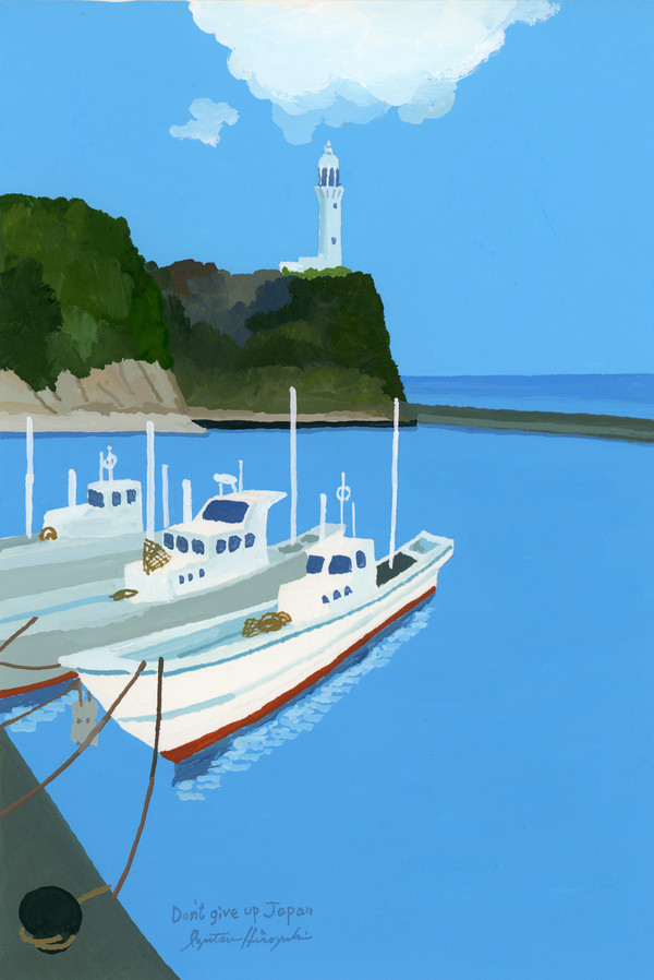 Fishing boat and lighthouse by Hiroyuki Izutsu on Artfully Walls | Artfully Walls