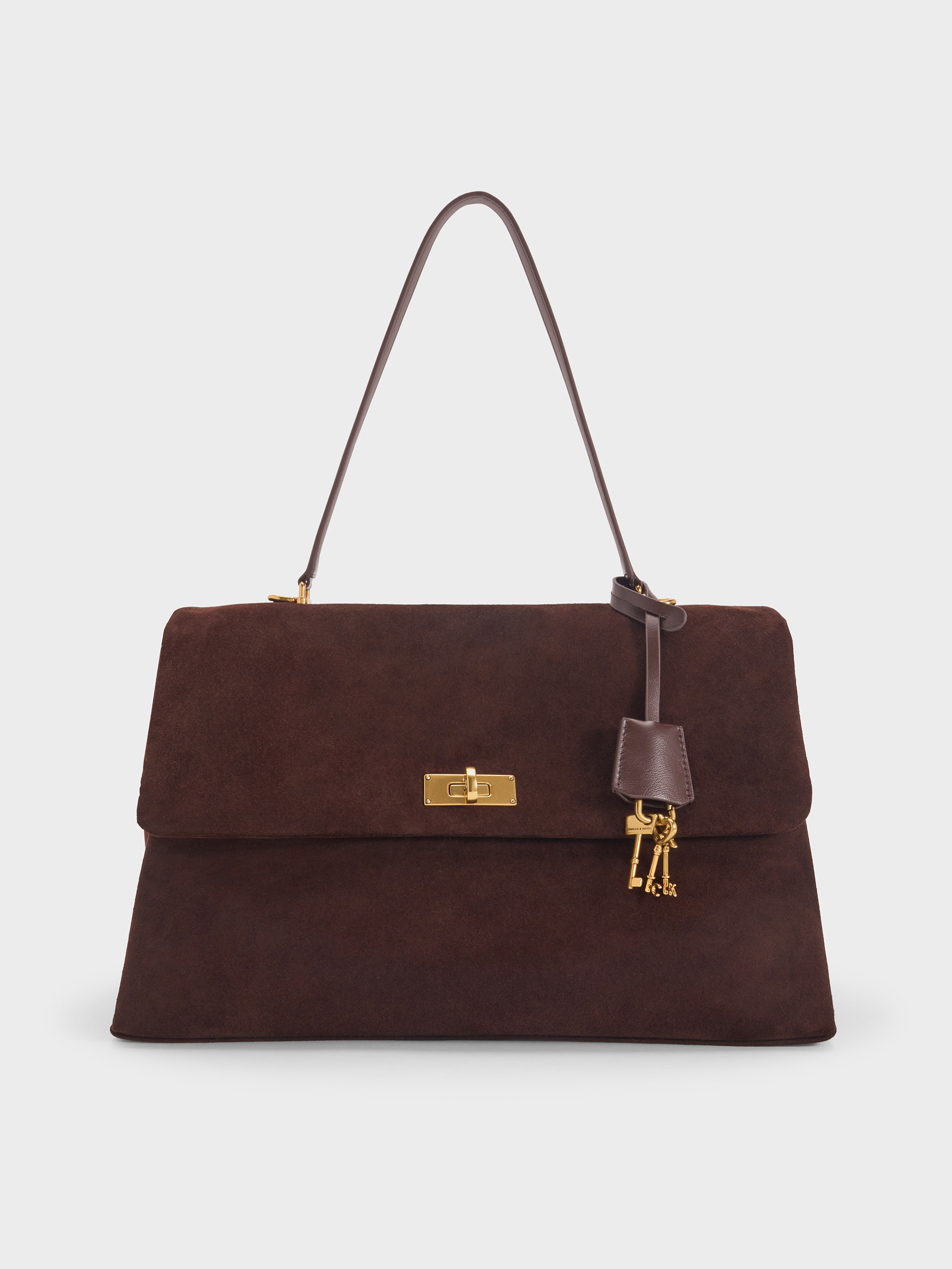 Espresso Brown Kerry Recycled Suede Top Handle Satchel Bag | CHARLES & KEITH UK | Charles & Keith UK