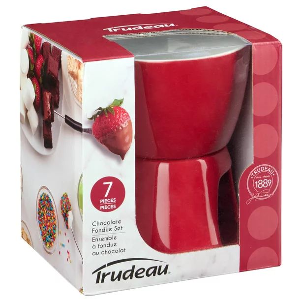 Trudeau 7 Piece Chocolate Fondue Set, Stoneware Bowl Heated with Tea Lights, Red - Walmart.com | Walmart (US)