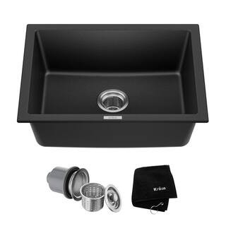KRAUS Drop-in/Undermount Granite Composite 24 in. Single Bowl Kitchen Sink Kit in Black KGD-410B ... | The Home Depot