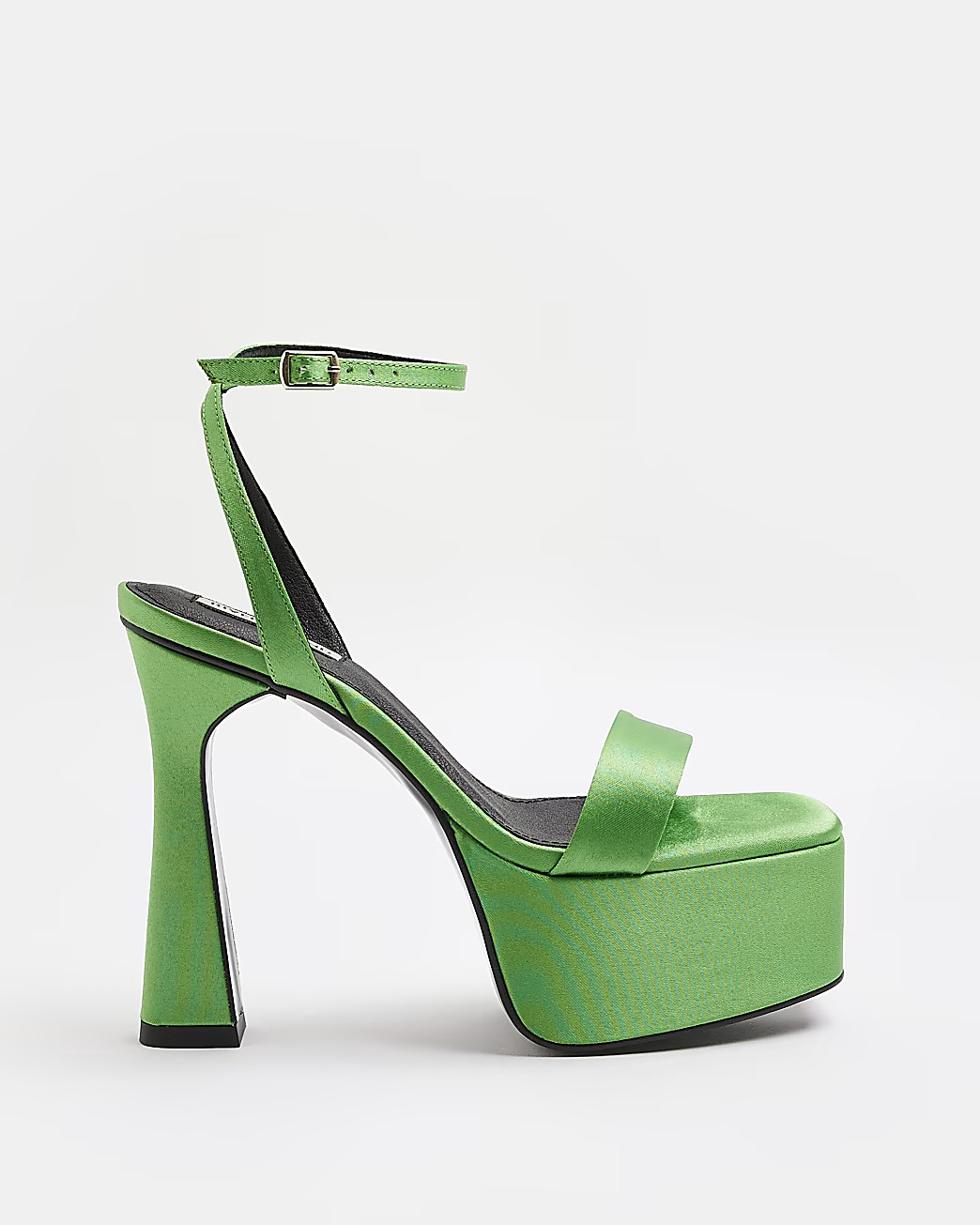 Green satin platform heels | River Island (UK & IE)