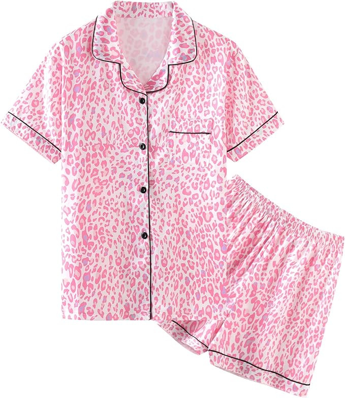 Umeyda Women & Girls Pajamas Set, Soft Satin Lightweight Silk Button-Down Top with Shorts 2 Piece... | Amazon (US)