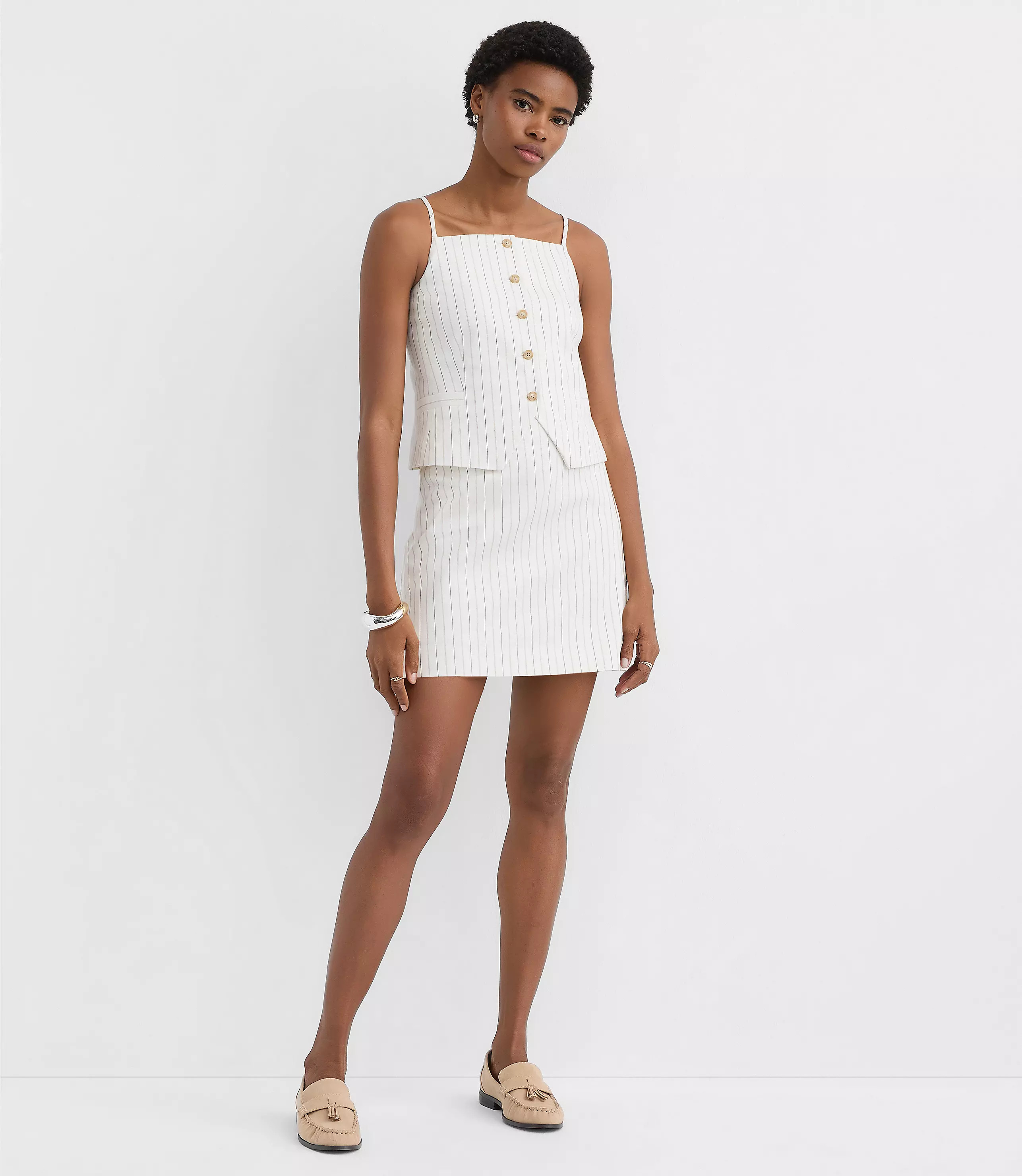 Pinstripe Cotton Linen Modern Mini Skort | LOFT