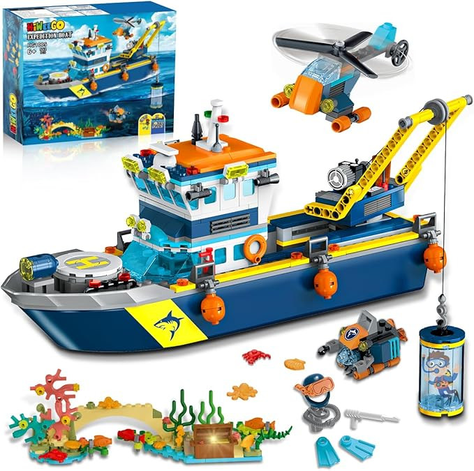 City Floatable Boat Building Set with LED Light - Ocean Arctic Explorer Ship Building Block Kit w... | Amazon (US)