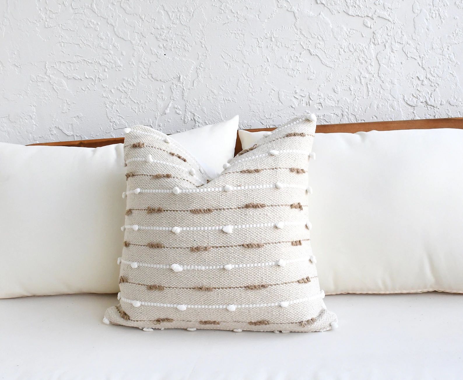 Neutral Boho Pillow Set | Beige Sofa Pillow Set | White Mud Cloth | Decor Textured Pillow Cover S... | Etsy (US)