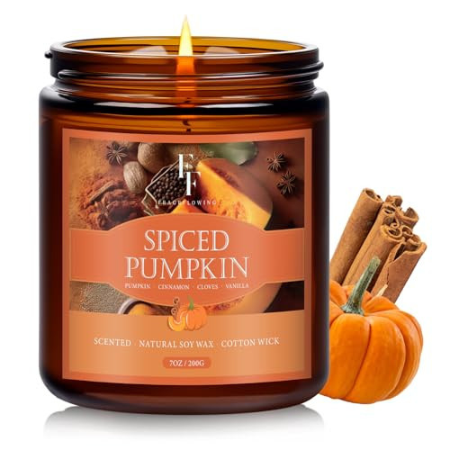 Fall Candle, Spiced Pumpkin Scented Candles for Home, Natural Soy Autumn Candle Aromatherapy Candle, 7 oz Jar Candles Fall Gifts for Women Men | Amazon (US)